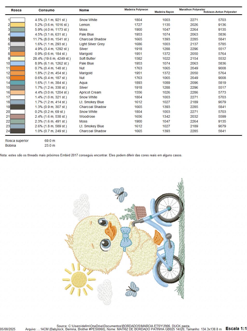 Duck embroidery design - Baby boy duck with bike machine embroidery pattern - Duck with bike and butterflies - Instant download pes jef dst