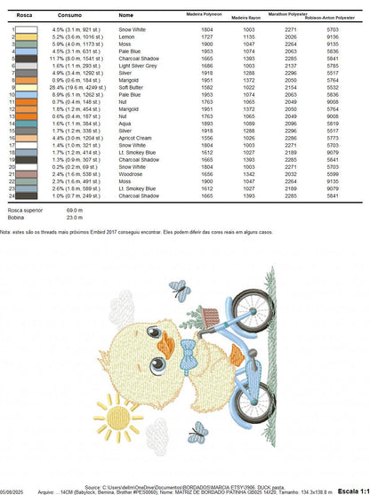 Duck embroidery design - Baby boy duck with bike machine embroidery pattern - Duck with bike and butterflies - Instant download pes jef dst