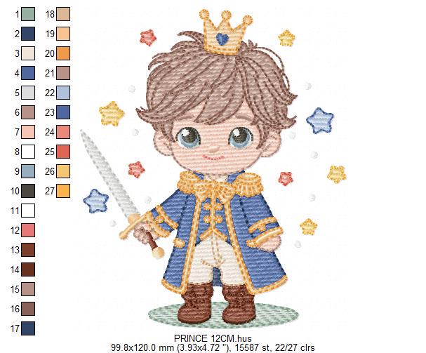 Prince embroidery designs - Knight King with crown machine embroidery pattern - Baby boy Fairytale file - Instant digital download pes jef