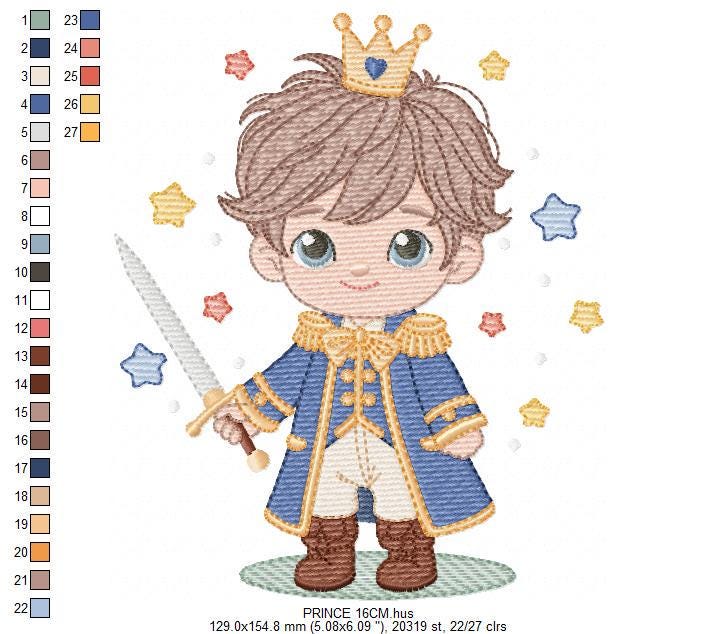 Prince embroidery designs - Knight King with crown machine embroidery pattern - Baby boy Fairytale file - Instant digital download pes jef