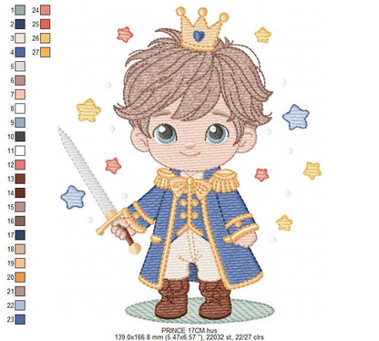 Prince embroidery designs - Knight King with crown machine embroidery pattern - Baby boy Fairytale file - Instant digital download pes jef