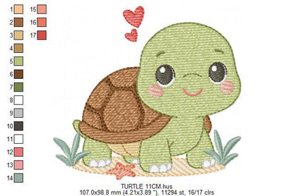 Turtle embroidery design - Tortoise Sea Ocean animal machine embroidery pattern - Baby boy file - Instant digital download pes jef dst hus