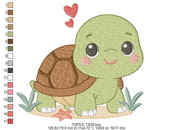 Turtle embroidery design - Tortoise Sea Ocean animal machine embroidery pattern - Baby boy file - Instant digital download pes jef dst hus