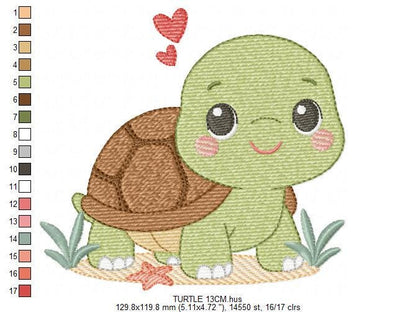 Turtle embroidery design - Tortoise Sea Ocean animal machine embroidery pattern - Baby boy file - Instant digital download pes jef dst hus