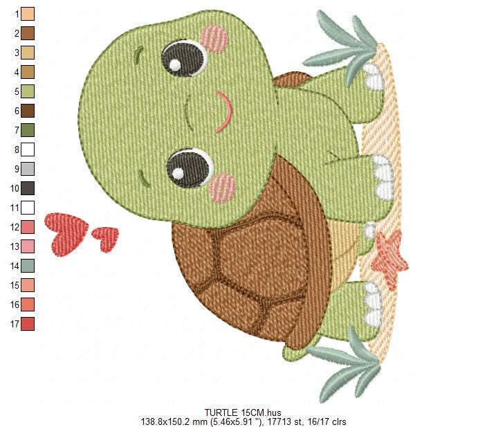 Turtle embroidery design - Tortoise Sea Ocean animal machine embroidery pattern - Baby boy file - Instant digital download pes jef dst hus