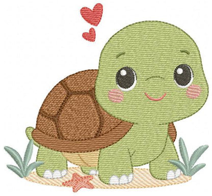 Turtle embroidery design - Tortoise Sea Ocean animal machine embroidery pattern - Baby boy file - Instant digital download pes jef dst hus