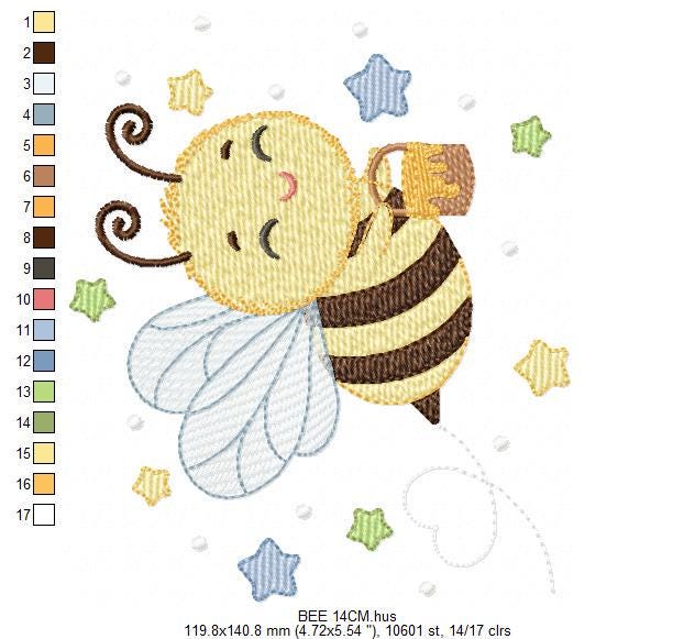 Bee embroidery design - Male Bee with honey machine embroidery pattern - Beekeeping Kitchen Towel file - Instant digital download pes jef