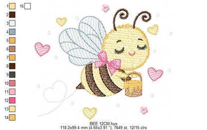 Bee embroidery design - Female Bee with honey machine embroidery pattern - Beekeeping Kitchen Towel file - Instant digital download pes jef