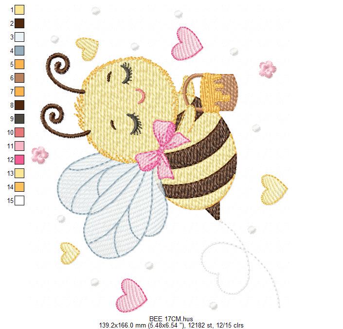Bee embroidery design - Female Bee with honey machine embroidery pattern - Beekeeping Kitchen Towel file - Instant digital download pes jef
