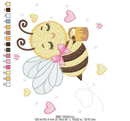 Bee embroidery design - Female Bee with honey machine embroidery pattern - Beekeeping Kitchen Towel file - Instant digital download pes jef