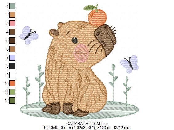 Capybara embroidery designs - Water river animal with orange machine embroidery pattern - Baby boy big guinea pig file - Instant download