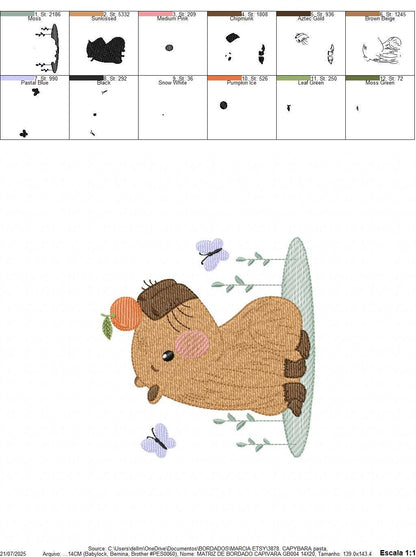 Capybara embroidery designs - Water river animal with orange machine embroidery pattern - Baby boy big guinea pig file - Instant download