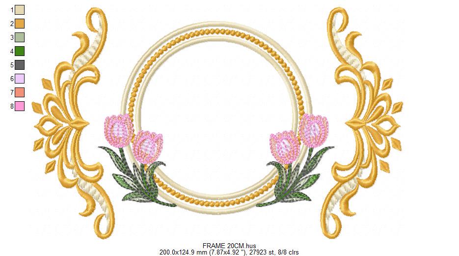 Monogram Roses Frame embroidery designs - Laurel with Flower machine embroidery pattern - Arabesque Golden wreath - Instant download pes jef