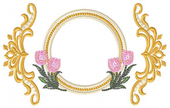 Monogram Roses Frame embroidery designs - Laurel with Flower machine embroidery pattern - Arabesque Golden wreath - Instant download pes jef