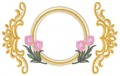 Monogram Roses Frame embroidery designs - Laurel with Flower machine embroidery pattern - Arabesque Golden wreath - Instant download pes jef