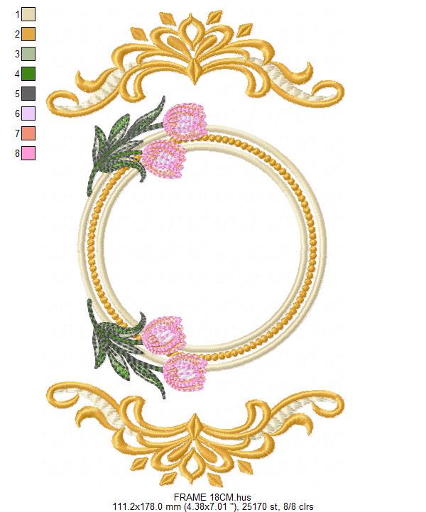 Monogram Roses Frame embroidery designs - Laurel with Flower machine embroidery pattern - Arabesque Golden wreath - Instant download pes jef