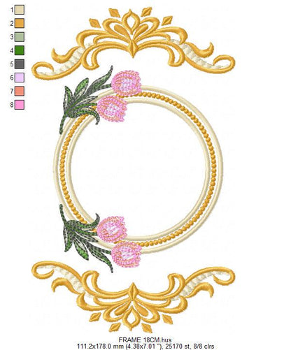 Monogram Roses Frame embroidery designs - Laurel with Flower machine embroidery pattern - Arabesque Golden wreath - Instant download pes jef
