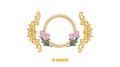 Monogram Roses Frame embroidery designs - Laurel with Flower machine embroidery pattern - Arabesque Golden wreath - Instant download pes jef