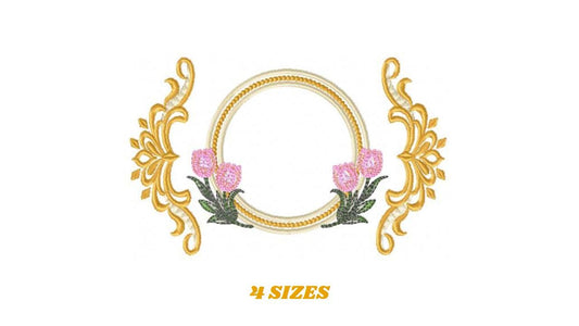 Monogram Roses Frame embroidery designs - Laurel with Flower machine embroidery pattern - Arabesque Golden wreath - Instant download pes jef