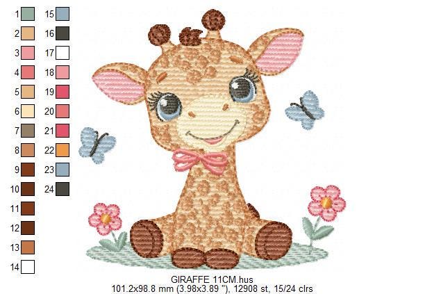 Giraffe embroidery designs - Safari wild animal with flowers machine embroidery pattern - Baby boy file - Instant digital download pes jef