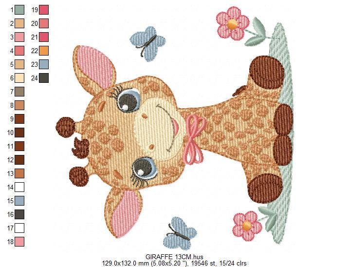 Giraffe embroidery designs - Safari wild animal with flowers machine embroidery pattern - Baby boy file - Instant digital download pes jef