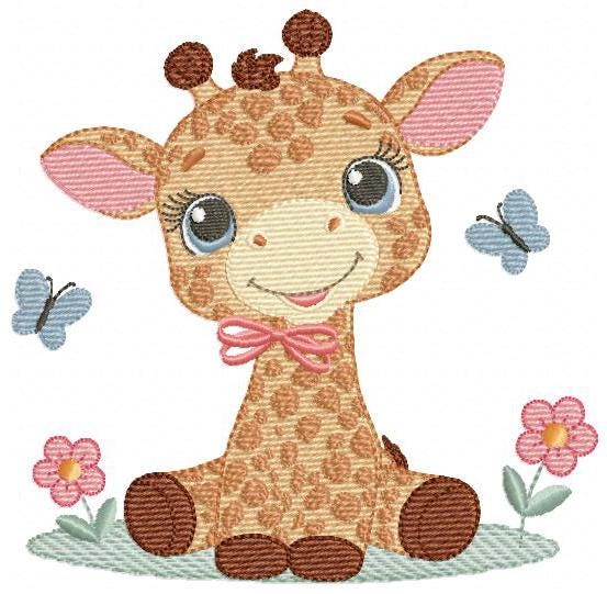 Giraffe embroidery designs - Safari wild animal with flowers machine embroidery pattern - Baby boy file - Instant digital download pes jef