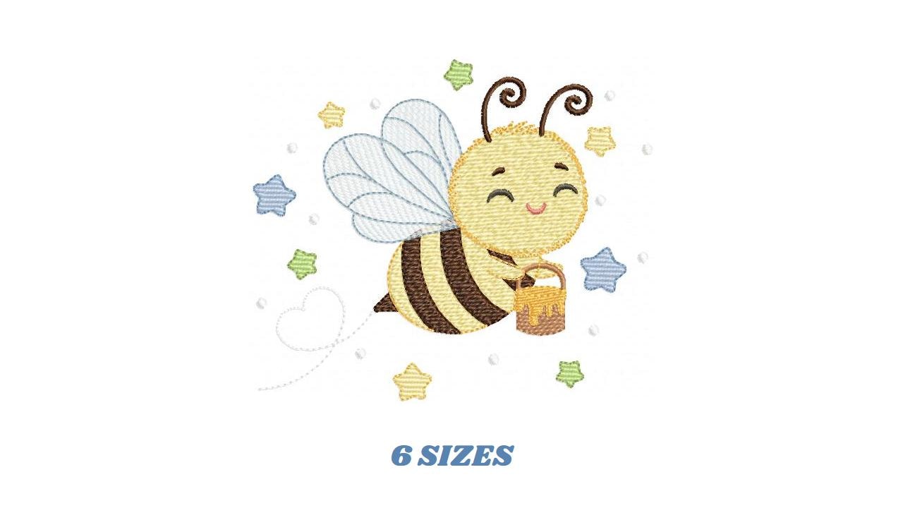 Bee embroidery design - Male Bee with honey machine embroidery pattern - Beekeeping Kitchen Towel file - Instant digital download pes jef
