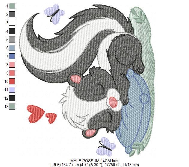 Male Possum embroidery design - Woodland wild animal machine embroidery pattern - Baby boy file - Instant digital download pes jef dst hus