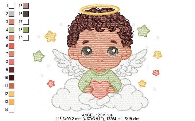 Angel with wings and halo embroidery designs - Angelic Baby boy with cloud machine embroidery pattern - Boy with wings - Instant download
