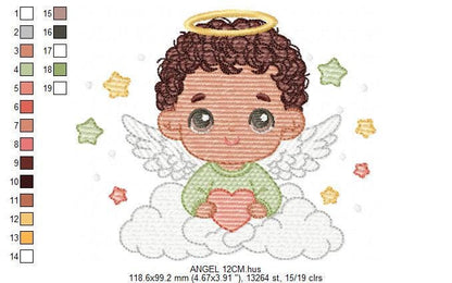 Angel with wings and halo embroidery designs - Angelic Baby boy with cloud machine embroidery pattern - Boy with wings - Instant download