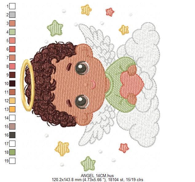 Angel with wings and halo embroidery designs - Angelic Baby boy with cloud machine embroidery pattern - Boy with wings - Instant download