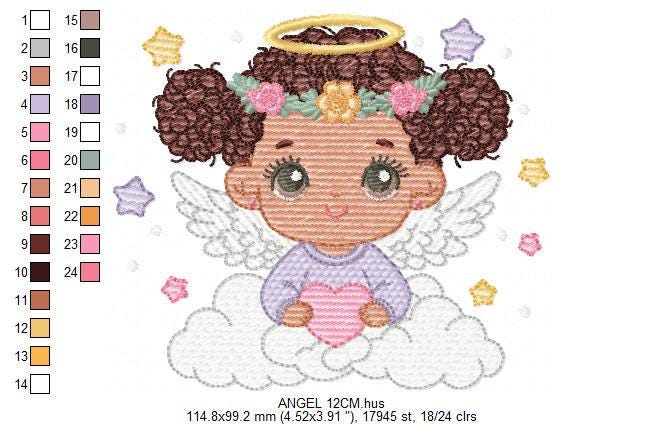 Angel with wings and halo embroidery designs - Angelic Baby girl with cloud machine embroidery pattern - Girl with wings - Instant download