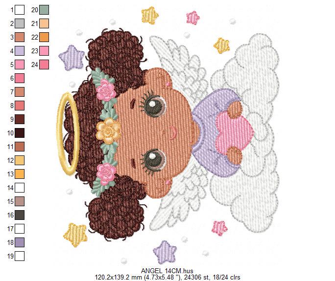 Angel with wings and halo embroidery designs - Angelic Baby girl with cloud machine embroidery pattern - Girl with wings - Instant download