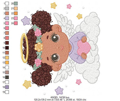 Angel with wings and halo embroidery designs - Angelic Baby girl with cloud machine embroidery pattern - Girl with wings - Instant download