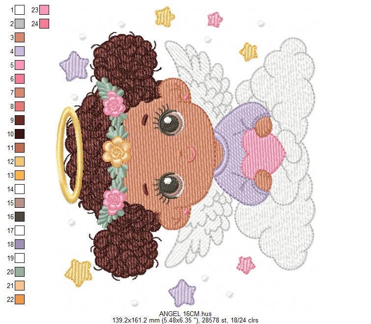 Angel with wings and halo embroidery designs - Angelic Baby girl with cloud machine embroidery pattern - Girl with wings - Instant download