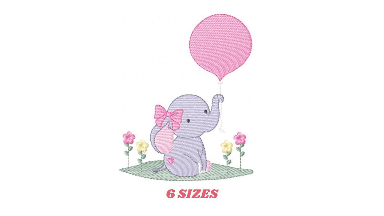 Baby Elephant embroidery designs - Wild Animal with Balloon machine embroidery pattern - Elephant with balloon - Instant download pes jef dst