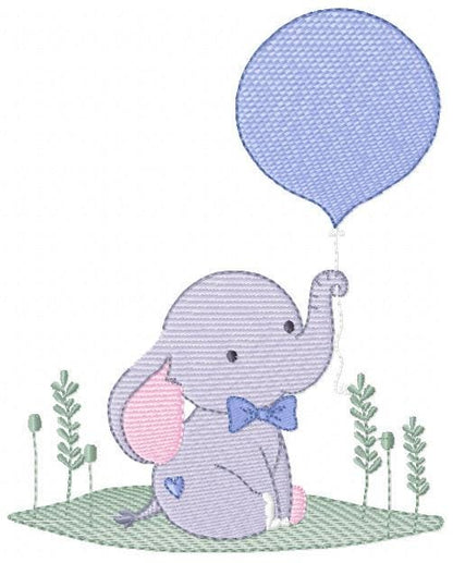 Baby Boy Elephant embroidery designs - Elephant with balloon machine embroidery pattern - Safari wild animal - Instant download pes jef dst
