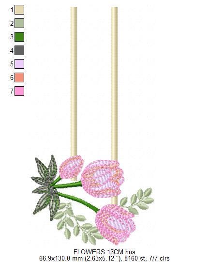 Tulip embroidery designs - Flower frame tag with roses machine embroidery pattern - Flower laurel file - Instant digital download pes jef
