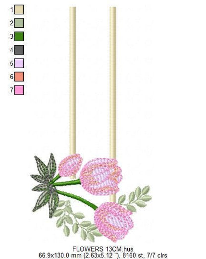 Tulip embroidery designs - Flower frame tag with roses machine embroidery pattern - Flower laurel file - Instant digital download pes jef