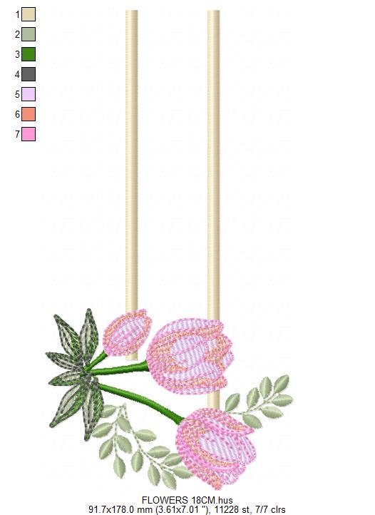 Tulip embroidery designs - Flower frame tag with roses machine embroidery pattern - Flower laurel file - Instant digital download pes jef