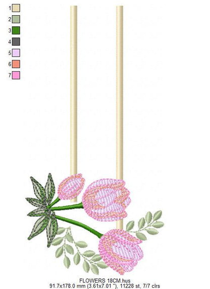 Tulip embroidery designs - Flower frame tag with roses machine embroidery pattern - Flower laurel file - Instant digital download pes jef