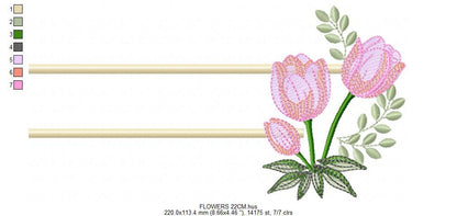 Tulip embroidery designs - Flower frame tag with roses machine embroidery pattern - Flower laurel file - Instant digital download pes jef