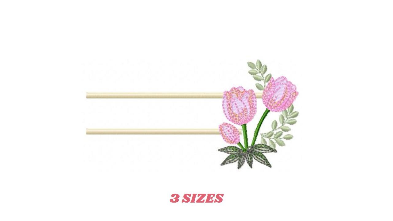 Tulip embroidery designs - Flower frame tag with roses machine embroidery pattern - Flower laurel file - Instant digital download pes jef