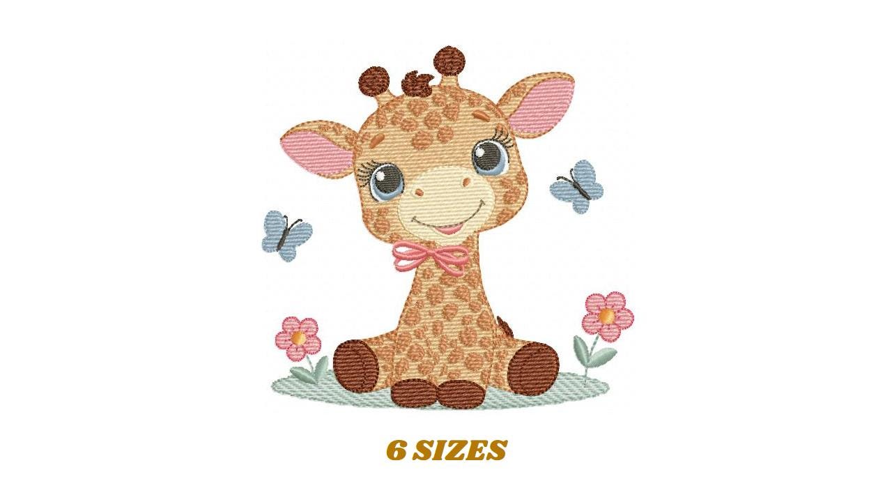 Giraffe embroidery designs - Safari wild animal with flowers machine embroidery pattern - Baby boy file - Instant digital download pes jef