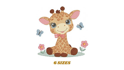 Giraffe embroidery designs - Safari wild animal with flowers machine embroidery pattern - Baby boy file - Instant digital download pes jef