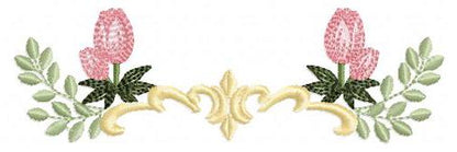 Tulip embroidery designs - Flower frame tag with roses machine embroidery pattern - Flower laurel file - Instant digital download pes jef