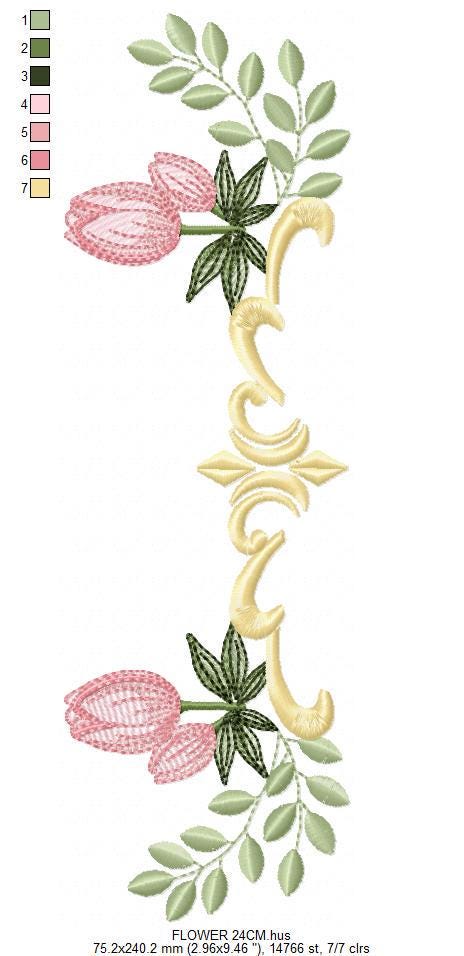 Tulip embroidery designs - Flower frame tag with roses machine embroidery pattern - Flower laurel file - Instant digital download pes jef