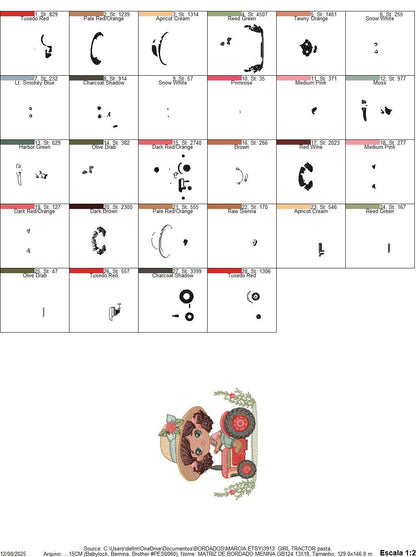 Girl with flower hat embroidery designs - Farmer embroidery design machine embroidery pattern - Tractor Girl embroidery - instant download