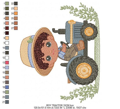 Boy with tractor embroidery designs - Baby Boy Farmer machine embroidery pattern - Tractor Child file - Instant download pes jef dst hus vp3