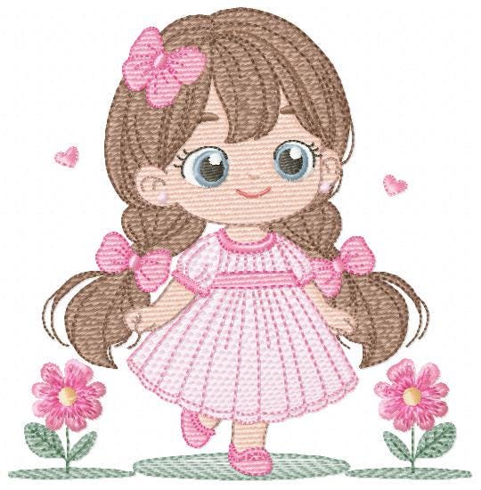 Princess embroidery designs - Girl with long hair and flowers machine embroidery pattern - Girl with lace and butterflies - Instant download